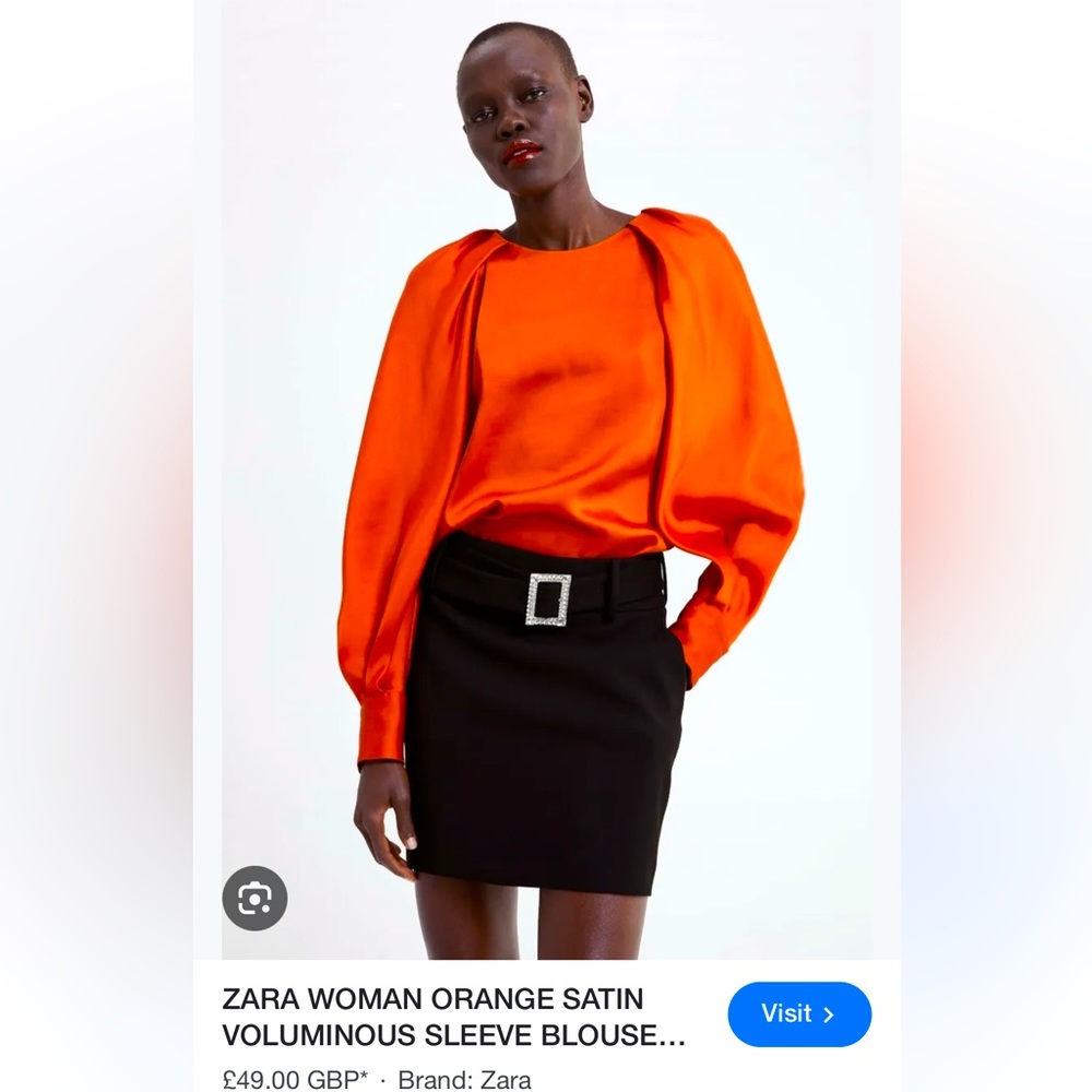ZARA Orange Satin Blouse With Voluminous Sleeves Sz: Large - Picture 4 of 8